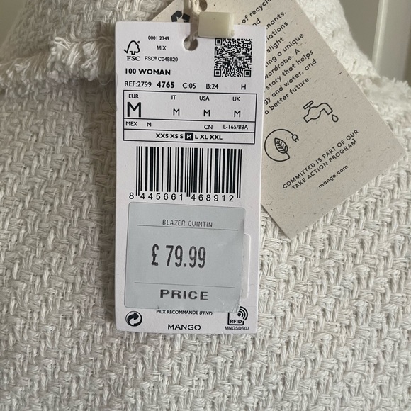 Mango Jackets & Blazers - Brand new off-white Medium Mango quintin blazer jack purchased in the UK